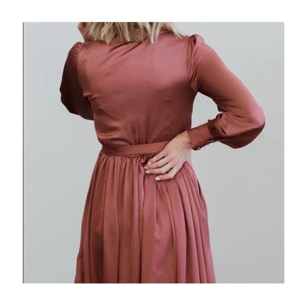 Baltic Born Maxi Dress Size Large Rust Tie Waist Long Sleeve Formal Gown - Picture 2 of 14